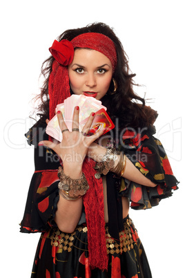 Portrait of gypsy woman with cards