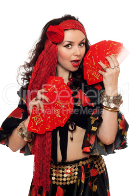 Portrait of sensual gypsy woman with cards
