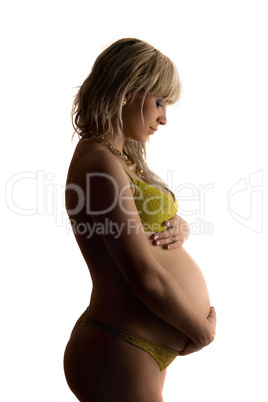 Pregnant young woman. Isolated on white