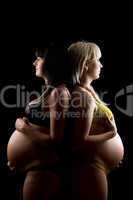 Pregnant blonde and brunette. Isolated