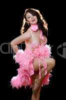 pretty brunette in pink dancing dress