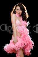 beautiful brunette in pink dancing dress