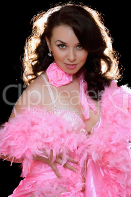 beautiful young brunette in pink dancing dress