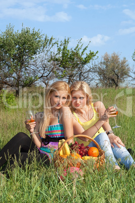 Two attractive blonde with wineglasses