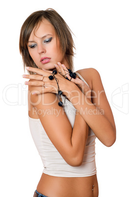 Portrait of passionate girl in a white top