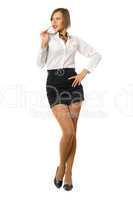 Charming young woman in a black skirt