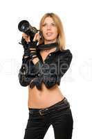 perfect young woman with a photo camera