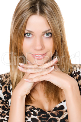 Closeup portrait of pretty young blonde