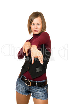 Portrait of beautiful girl in a black vest