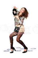 woman with vinyl disc in a hands