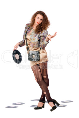 Pretty young woman with vinyl disc
