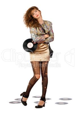 Lovely young woman with vinyl disc