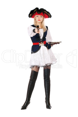 Attractive young blonde with guns