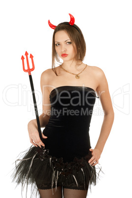 Attractive girl is wearing a devil costume