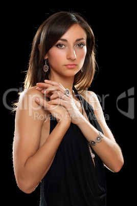 lovely young brunette in black dress