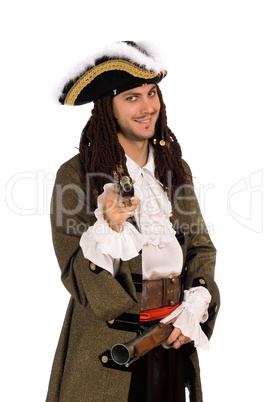 man in a pirate costume with pistols