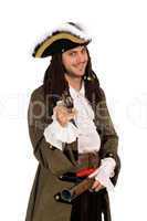man in a pirate costume with pistols