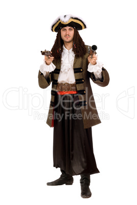 Young man in a pirate costume with pistol