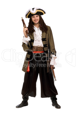 man in a pirate costume with pistols