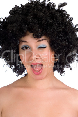 funny girl in a black wig