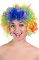 happy girl in a colorful wig