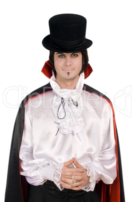 young man in a suit of Count Dracula