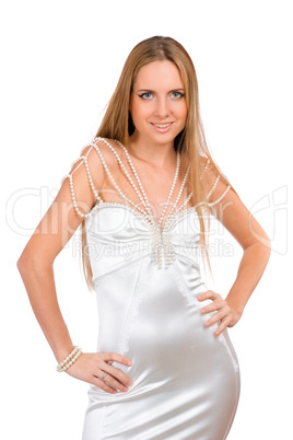 attractive young woman in wedding dress