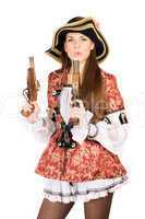 pretty woman with guns dressed as pirates