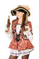 charming woman with guns dressed as pirates