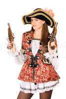 attractive woman with guns dressed as pirates