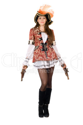 Pretty young woman with guns
