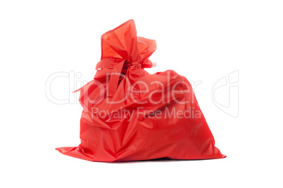 Red bag of Christmas gifts