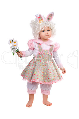 Little girl with flowers in hand