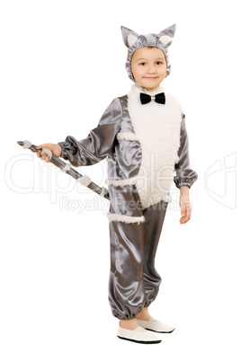 Boy dressed as cat. Isolated