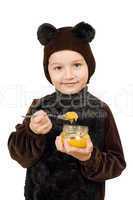Boy dressed as bear. Isolated