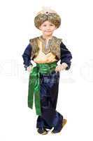 Boy wearing oriental costume.  Isolated