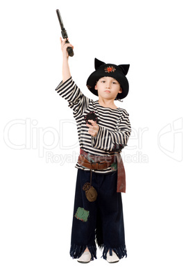 Little boy with gun. Isolated