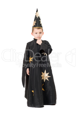 Boy dressed as astrologer. Isolated