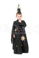 Boy dressed as astrologer. Isolated