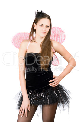 young woman with pink wings