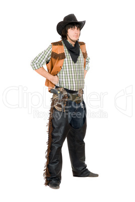 Young man dressed as cowboy. Isolated