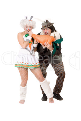 Funny couple dressed as rabbits