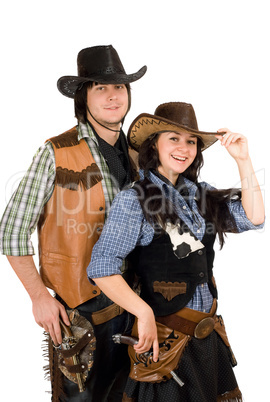 young cowboy and cowgirl. Isolated