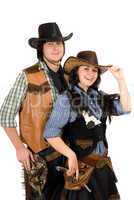 young cowboy and cowgirl. Isolated