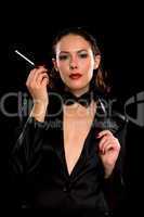 Portrait of a nice young woman with cigarette