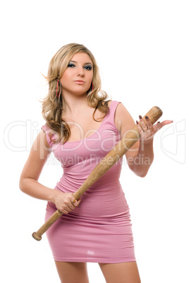 Portrait of nice young woman with a bat