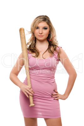 Portrait of beautiful young woman with a bat