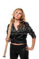 Portrait of pretty blonde with a bat