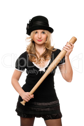 Portrait of nice girl with a bat