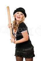 Portrait of cheerful girl with a bat
